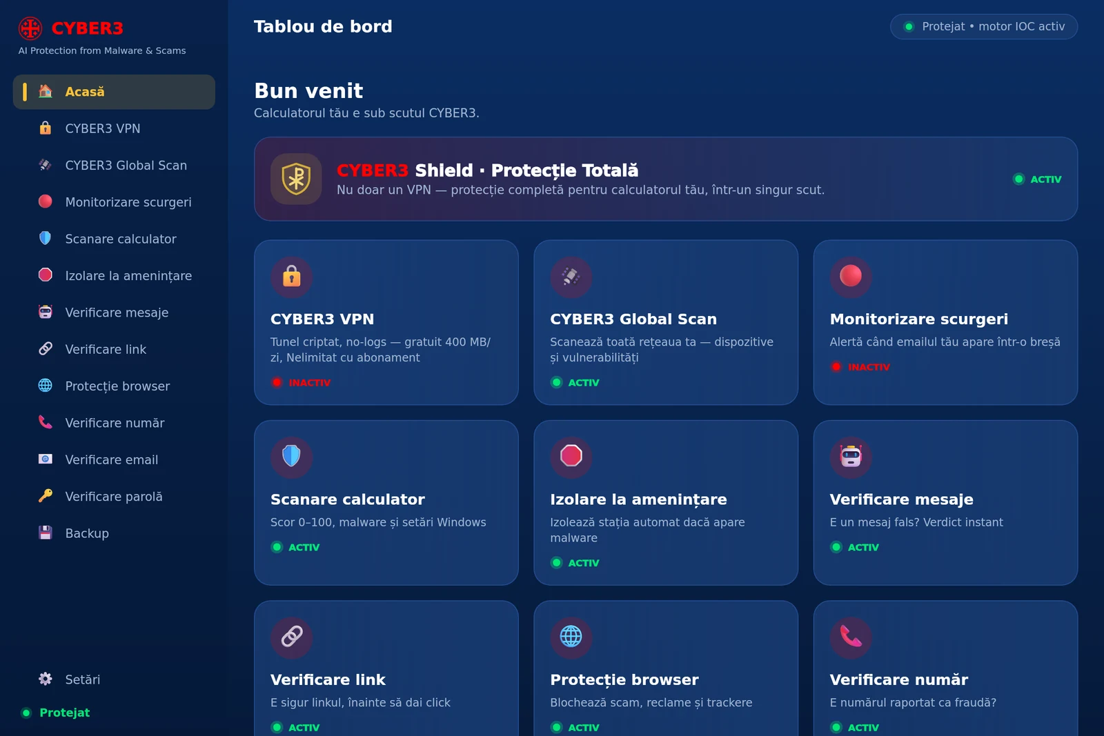 CYBER3 for Windows — Panou principal